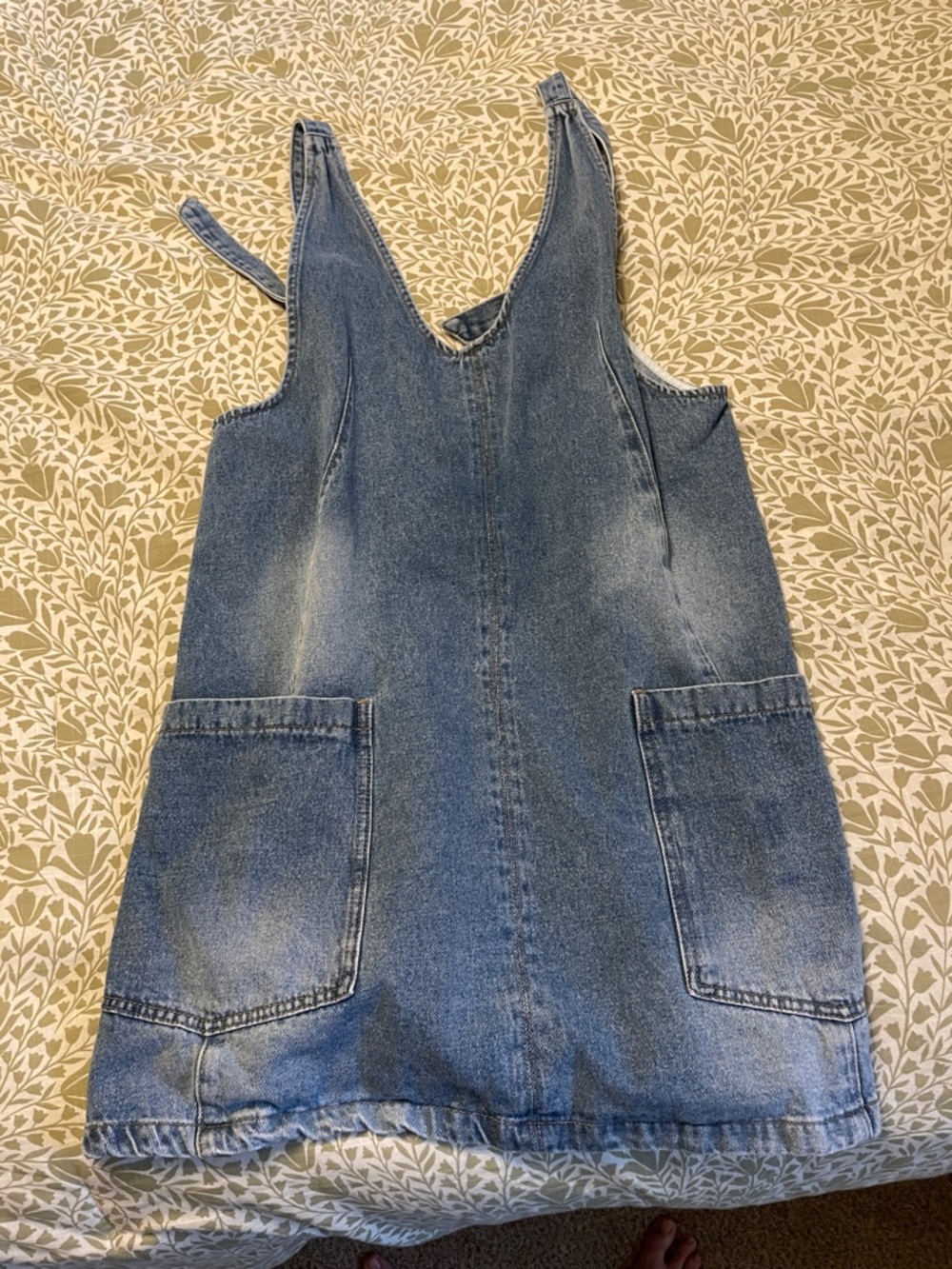 Denim Pinafore Jumper Dress - Light Blue